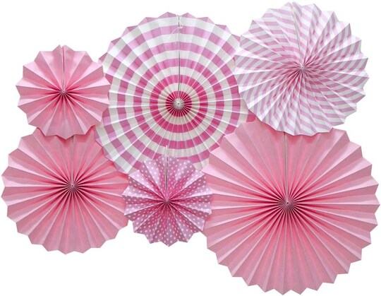 Hanging Paper Fans Party Set, Round Pattern Paper Garlands Decoration for Birthday Baby Girl Shower Graduation Bachelorette Valentine's Day, Set of 6 (Pink)
